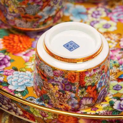BỘ ẤM CHÉN BÁCH HOA VIỀN VÀNG CAO CẤP